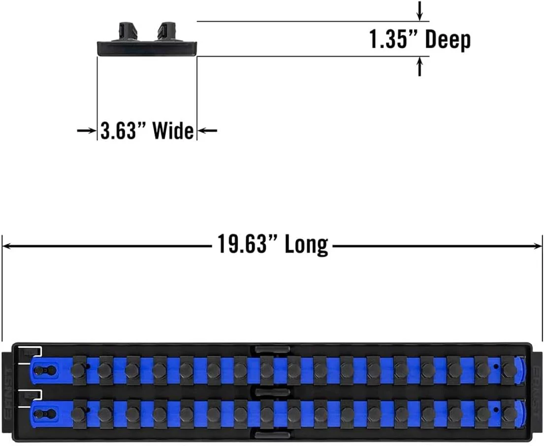 Ernst Manufacturing 19-Inch Socket Boss Organizer with Twist-Lock 2 Rails for 1/2-Inch Drive Sockets, Blue, Model 8457 – Secure and Durable Socket Storage Solution - Made in USA 19-INCH 1/2" Blue - Image 3