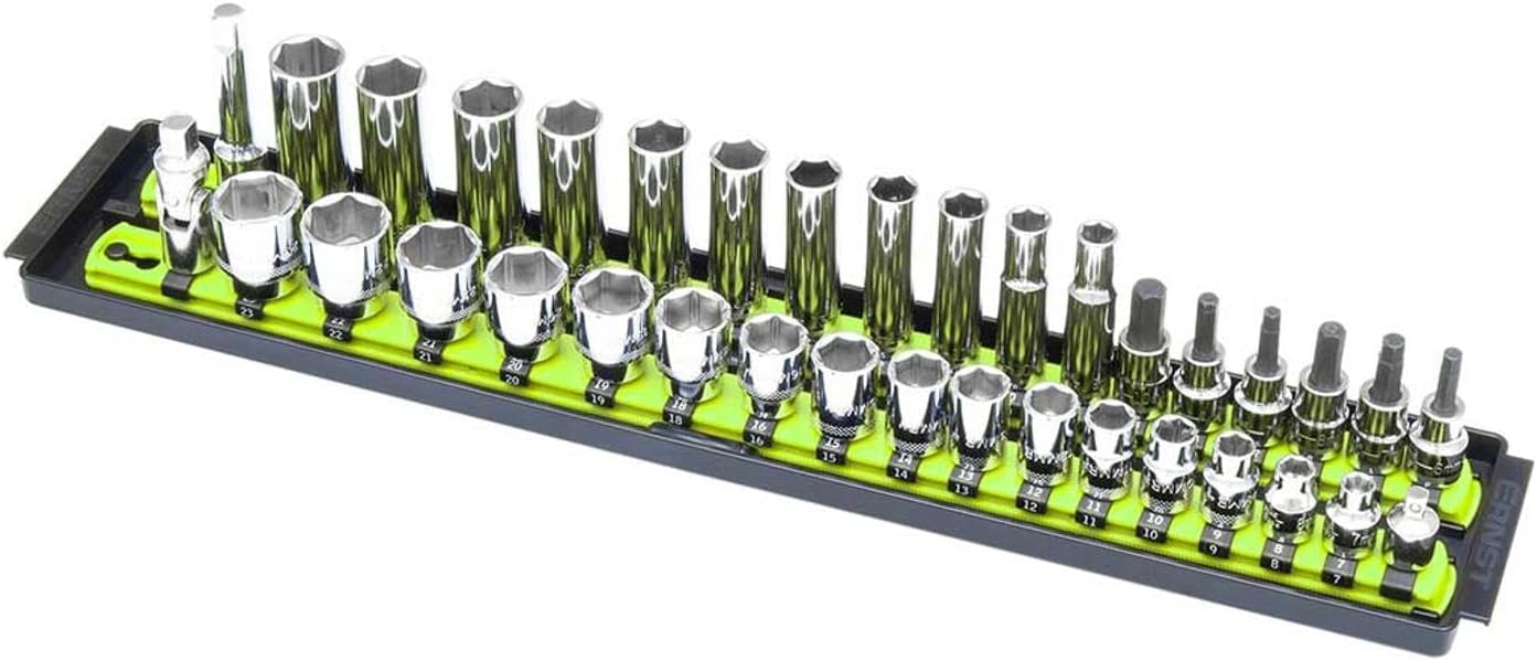 Ernst Manufacturing 19-Inch Socket Boss Premium 2-Rail, 3/8-Inch-Drive Socket Organizer, High-Visibility (8462HV) - Made in the USA - Image 3