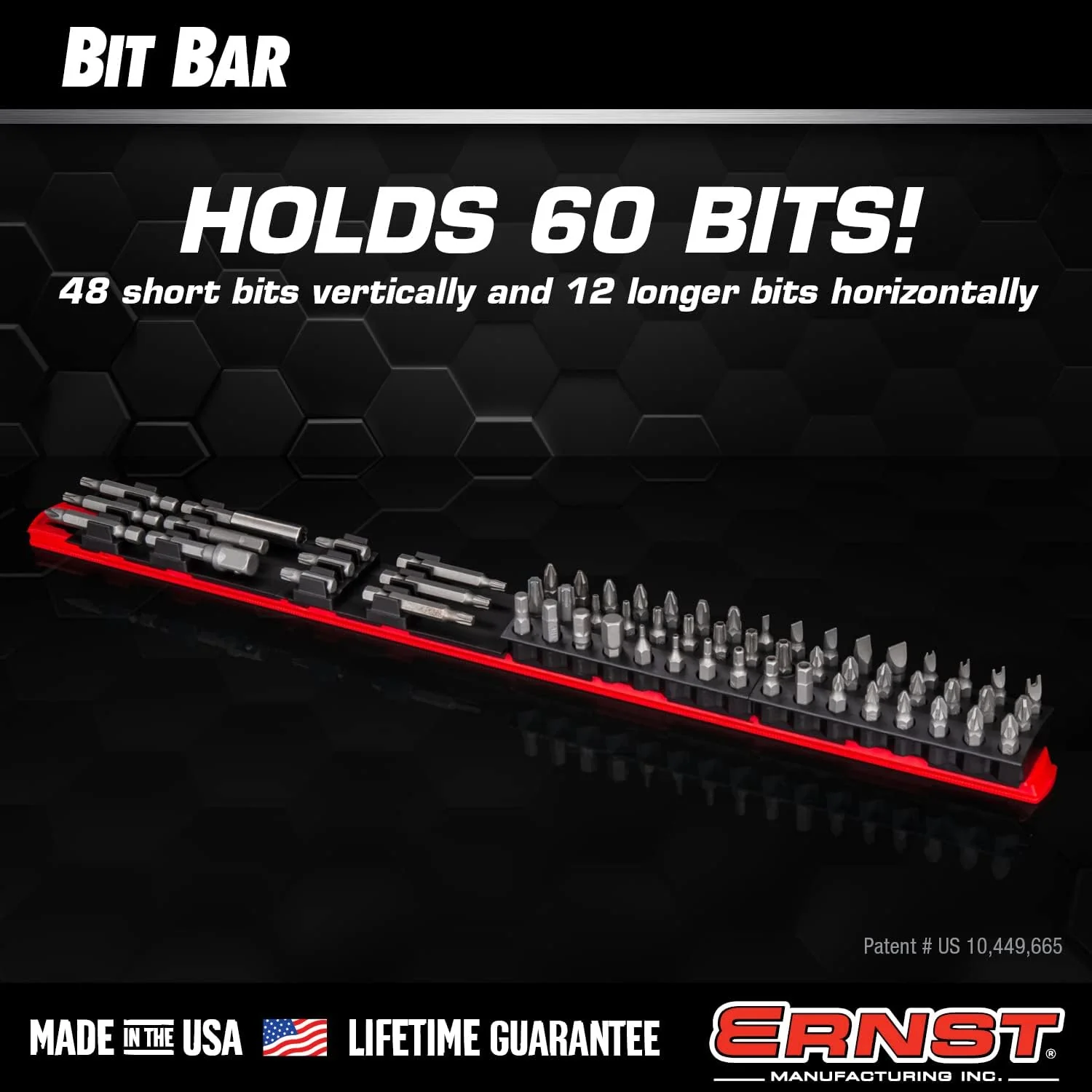 Ernst Manufacturing 60 Tool Magnetic Bit Bar, 1/4" Hex Bit Holder - Red/Black - Image 3