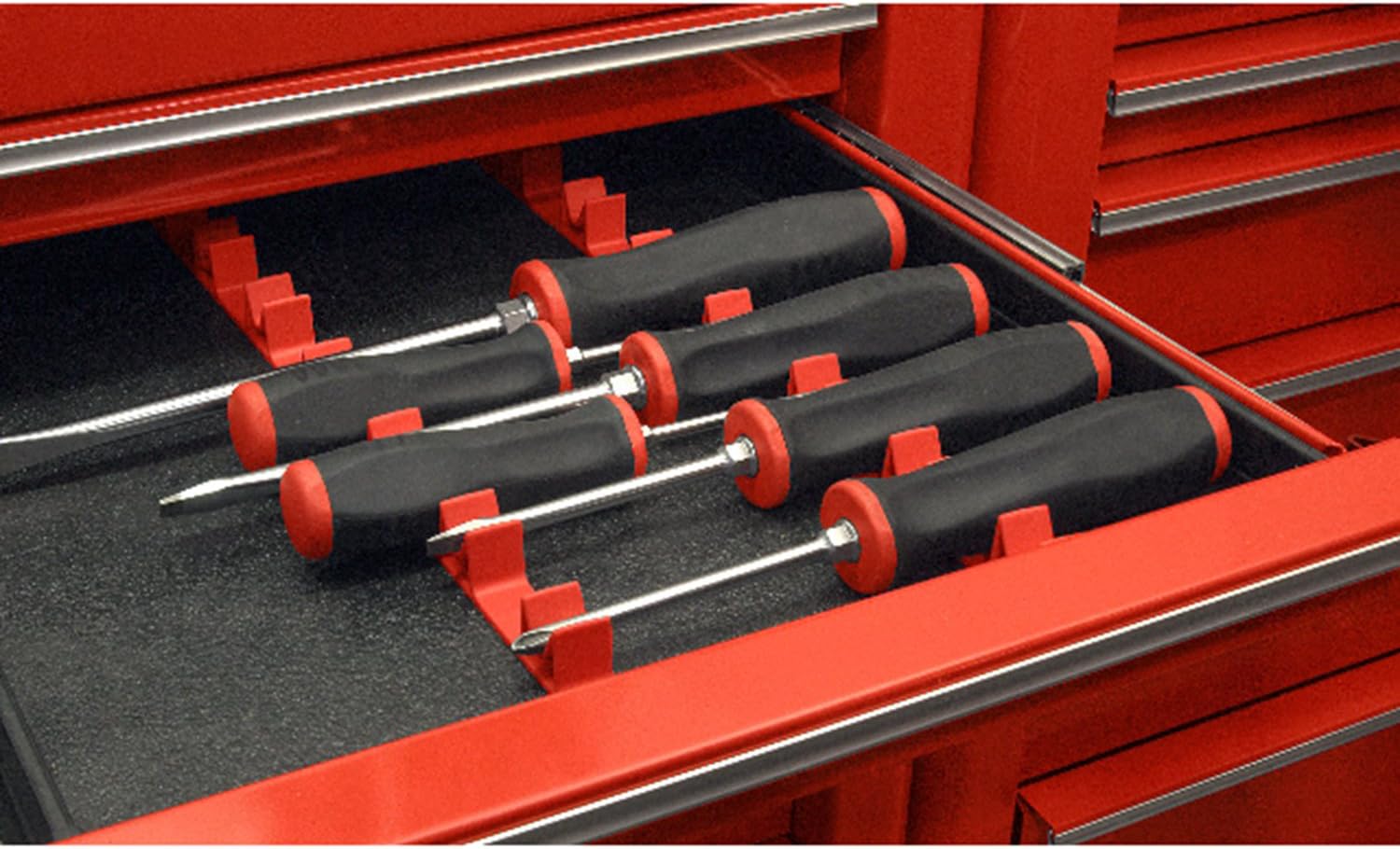 Ernst Manufacturing 6040 No-Slip Low-Profile Screwdriver Rail Set, 14 Tool, Red - Image 3
