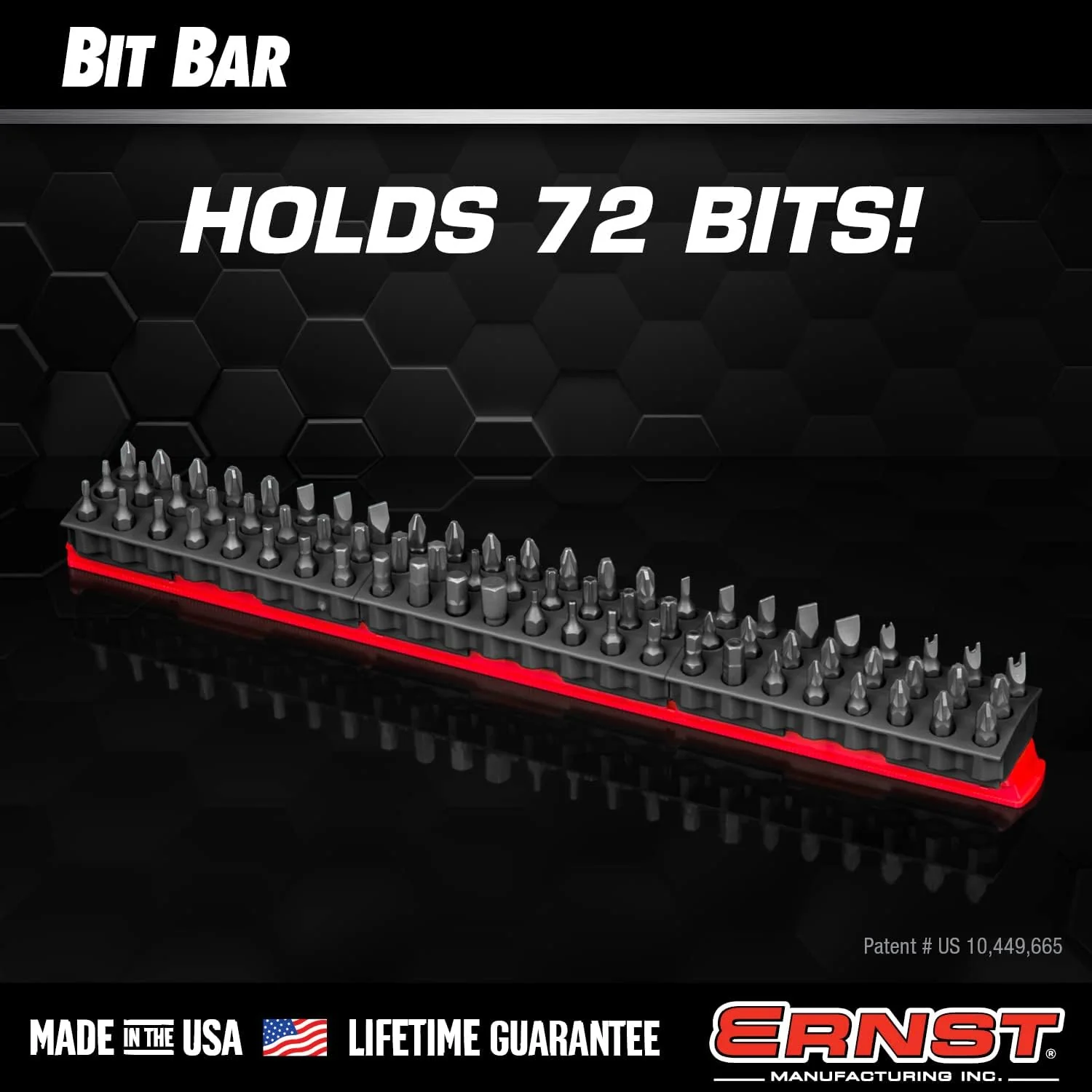 Ernst Manufacturing 72 Tool Magnetic Bit Bar, 1/4" Hex Bit Organizer with Magnetic Base, Screwdriver Bit Tray - Red/Black - Image 3