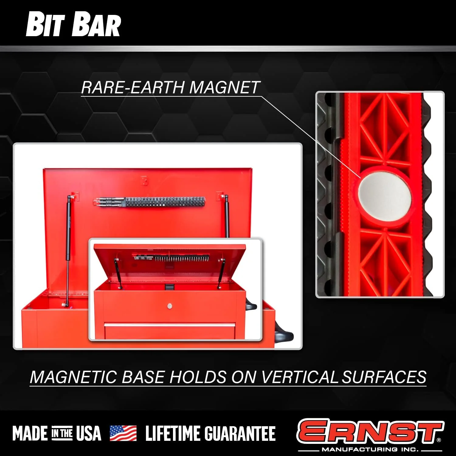 Ernst Manufacturing 72 Tool Magnetic Bit Bar, 1/4" Hex Bit Organizer with Magnetic Base, Screwdriver Bit Tray - Red/Black - Image 4
