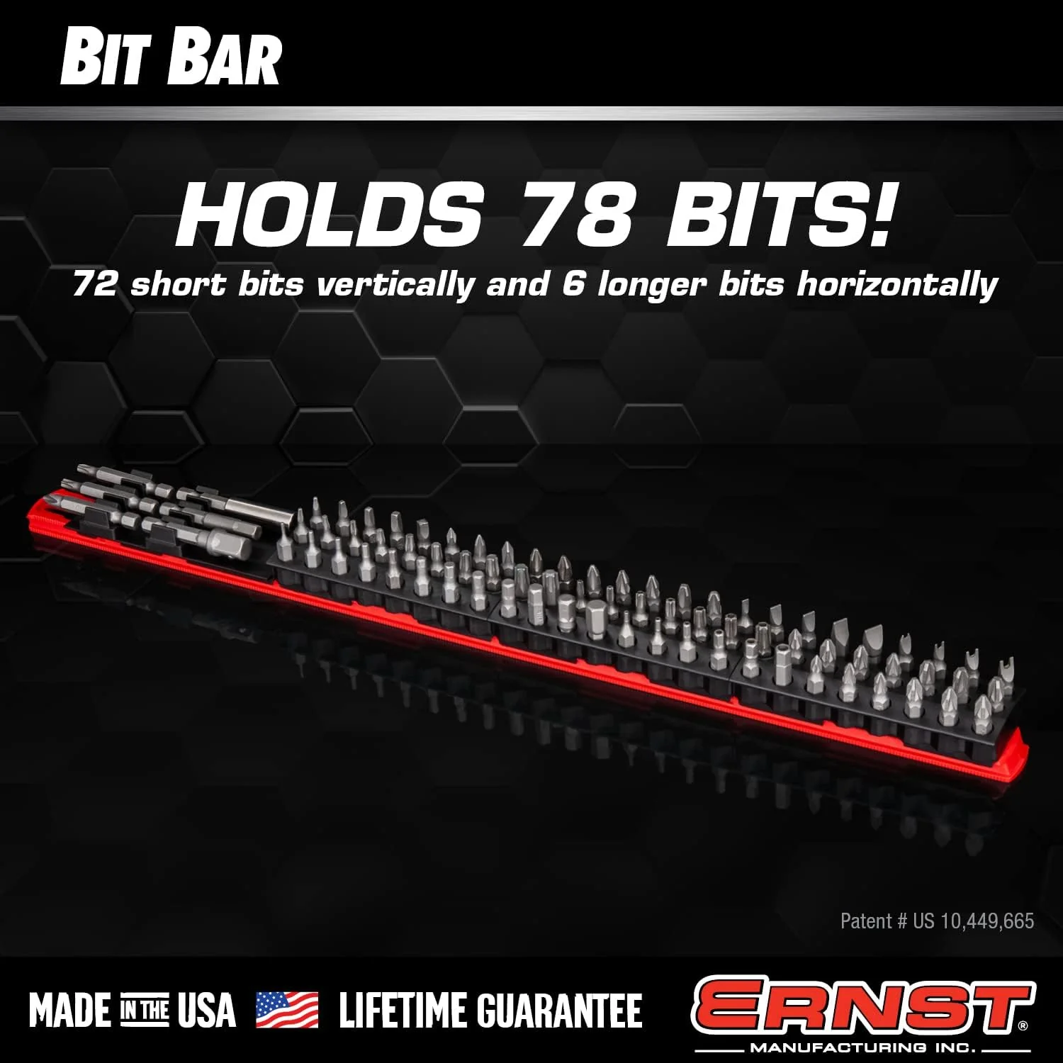 Ernst Manufacturing 78 Tool Bit Bar with Magnetic Base, 1/4" Hex Bit Holder - Red/Black - Image 3