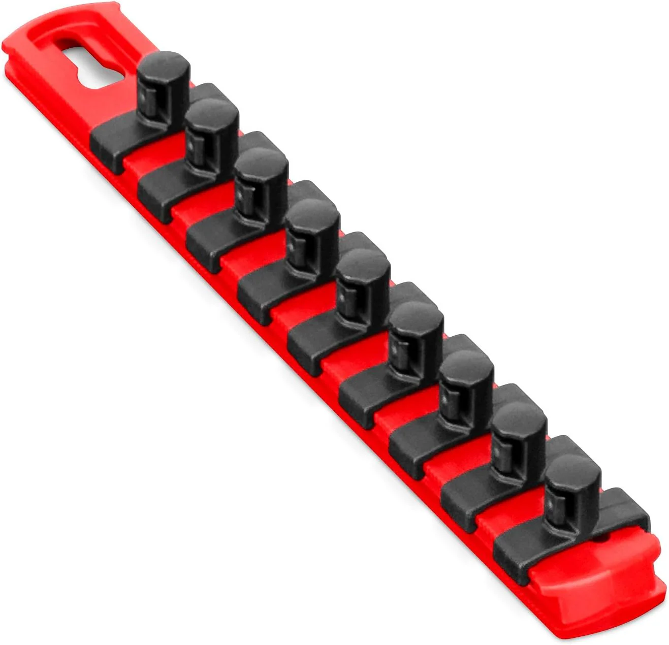 Ernst Manufacturing 8411M-Red-3/8 8-Inch Magnetic Socket Organizer with 9 3/8-Inch Twist Lock Clips, Red - Image 2