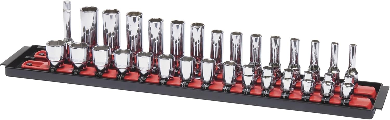 Ernst Manufacturing - 8453 Socket Boss 2-Rail 3/8-Inch-Drive Socket Organizer, 19-Inch, Red - Socket Storage Tray and Organization System for Mechanics and Automotive Service Technicians - Made in USA 19-INCH 3/8" Red - Image 6