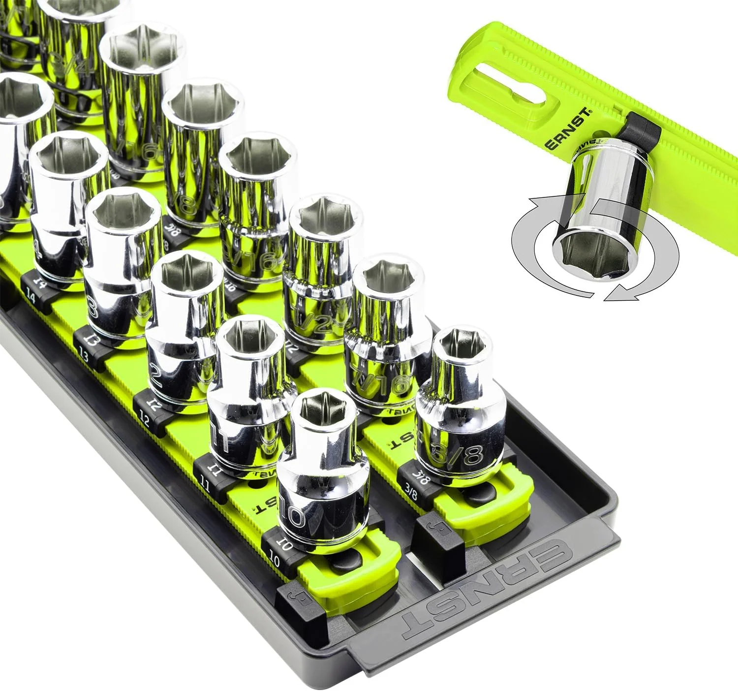Ernst Manufacturing 8469HV 13-Inch Socket Boss, Premium 2-Rail 1/2-Inch-Drive Socket Organizer, High Visibility - Made in the USA - Image 2