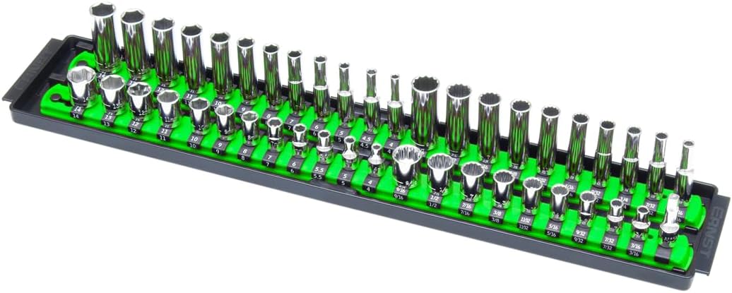 Ernst Manufacturing 8483 Socket Boss, Premium 2-Rail, 1/4 Inch-Drive Socket Organizer, 18-Inch, Green - Made in USA 19-INCH 1/4" Green - Image 2