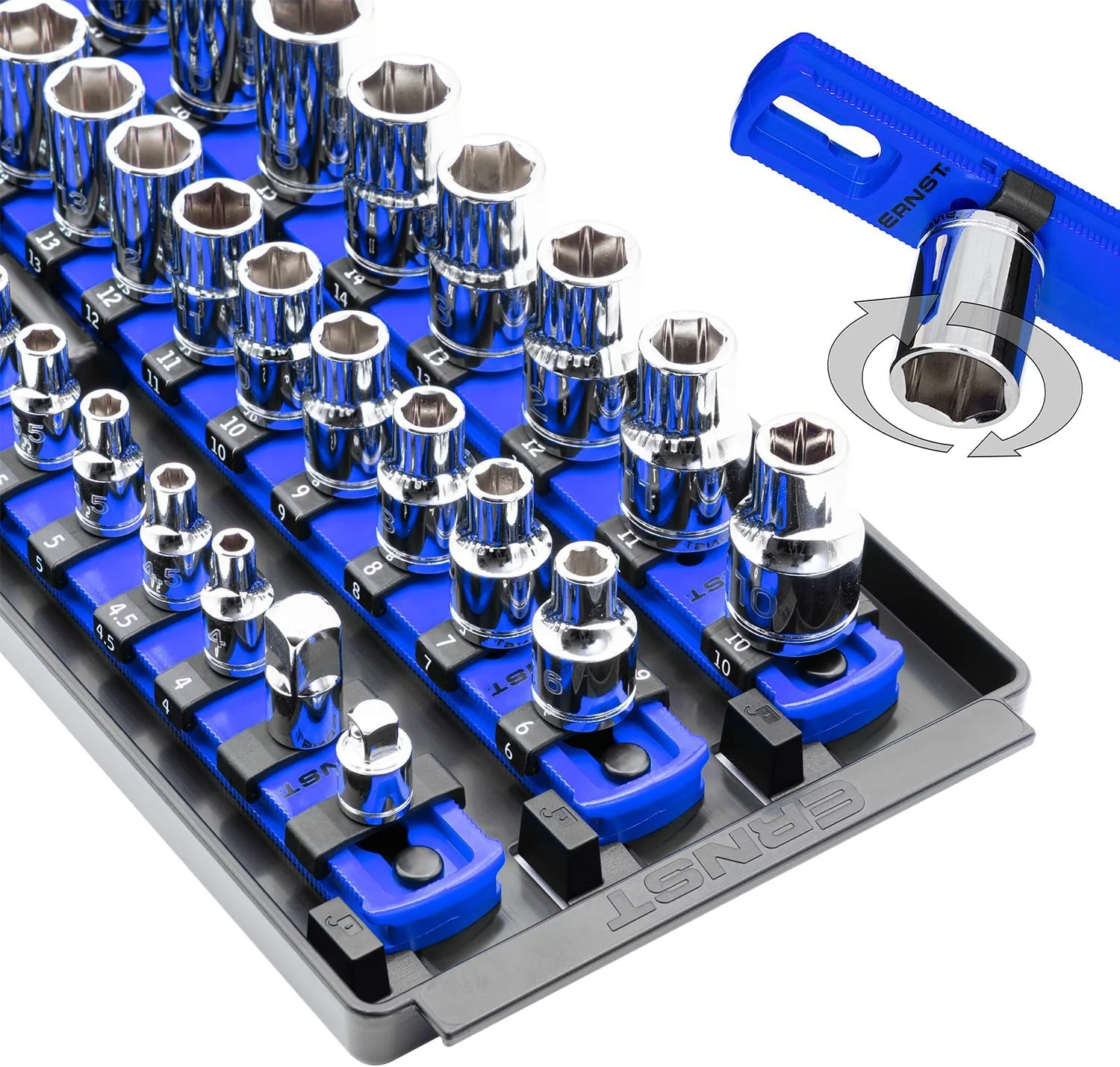 Ernst Manufacturing 8491 Socket Boss Multi-Drive Socket Organizer Tray with 13” Socket Rails, Blue – Drive Socket Storage Tray for Automotive Service Technician’s Toolbox - Made in USA 13-Inch Blue - Image 2