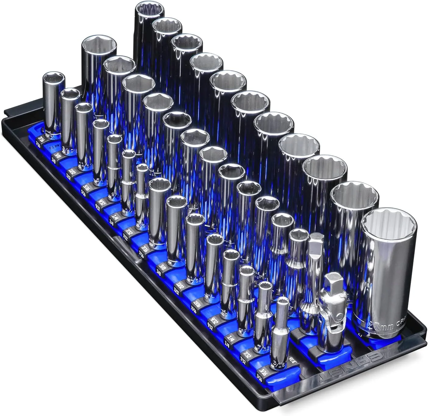 Ernst Manufacturing 8491 Socket Boss Multi-Drive Socket Organizer Tray with 13” Socket Rails, Blue – Drive Socket Storage Tray for Automotive Service Technician’s Toolbox - Made in USA 13-Inch Blue - Image 3
