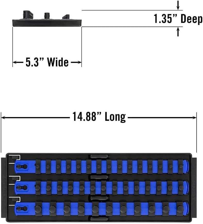 Ernst Manufacturing 8491 Socket Boss Multi-Drive Socket Organizer Tray with 13” Socket Rails, Blue – Drive Socket Storage Tray for Automotive Service Technician’s Toolbox - Made in USA 13-Inch Blue - Image 4