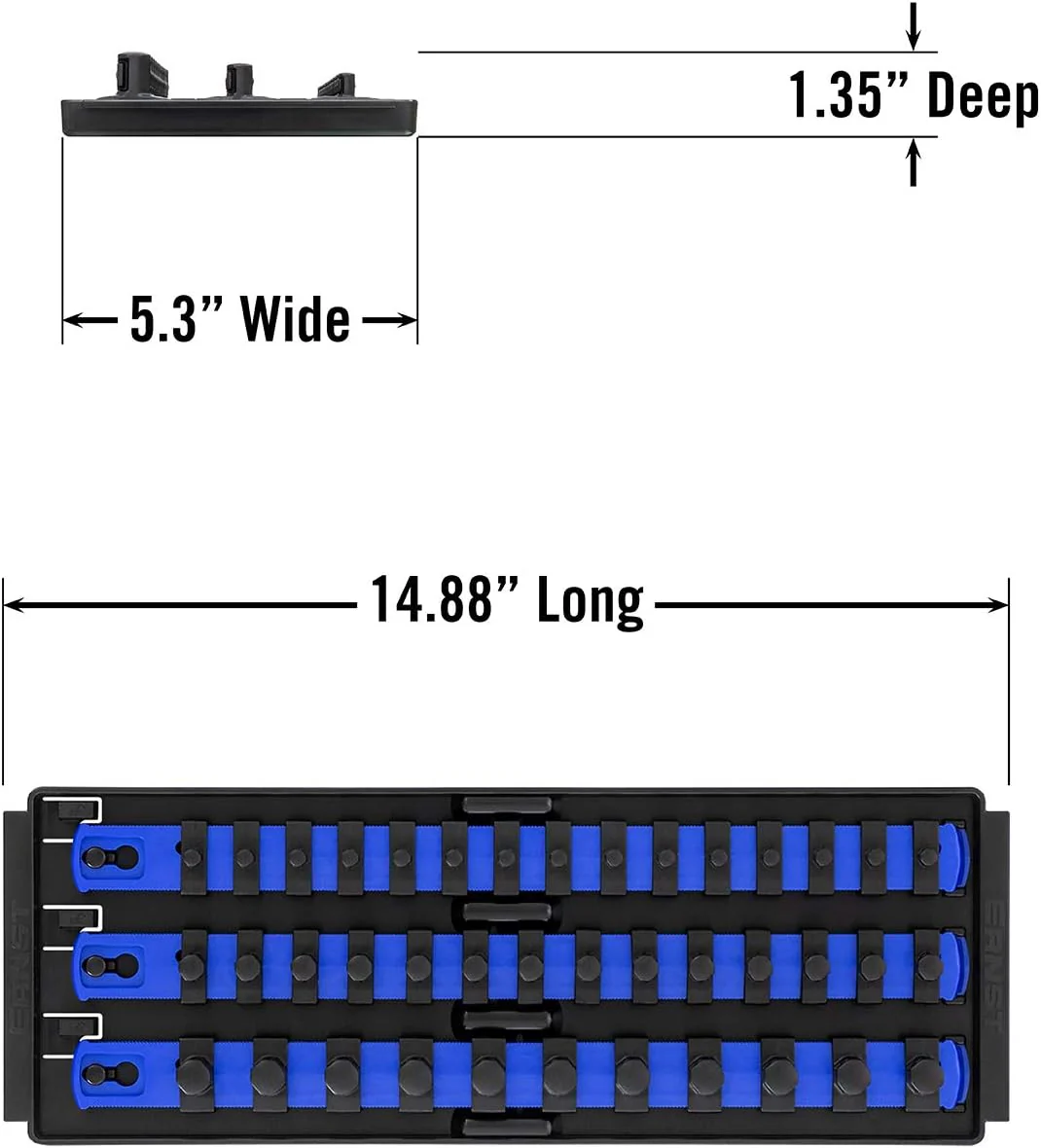 Ernst Manufacturing 8491 Socket Boss Multi-Drive Socket Organizer Tray with 13” Socket Rails, Blue – Drive Socket Storage Tray for Automotive Service Technician’s Toolbox - Made in USA 13-Inch Blue - Image 9