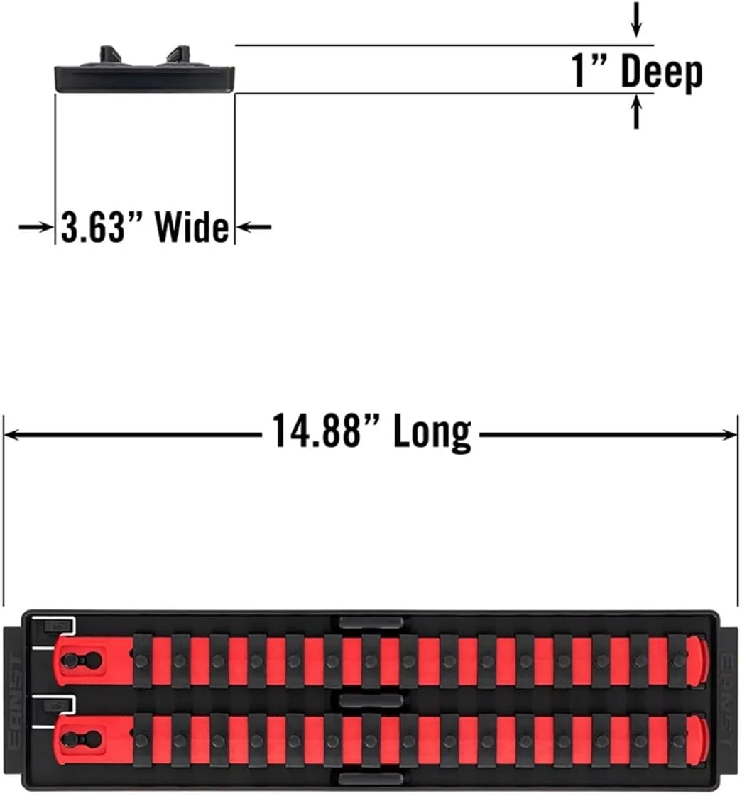 Ernst Manufacturing - 8492 Socket Boss 2-Rail 1/4-Inch-Drive Socket Organizer, 13-Inch, Red - Made in the USA 13-INCH 1/4" Red - Image 3