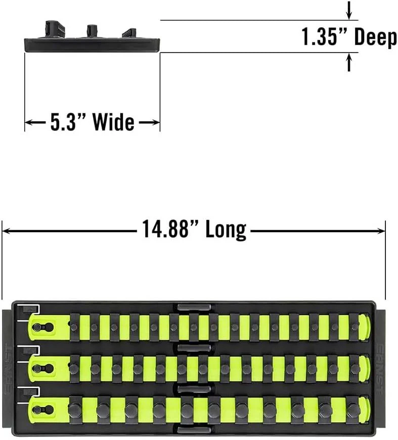 Ernst Manufacturing 8498HV 13-Inch Socket Boss, Premium 3-Rail Multi-Drive Socket Organizer, High Visibility - Made in USA 13-Inch Hi-Viz - Image 4