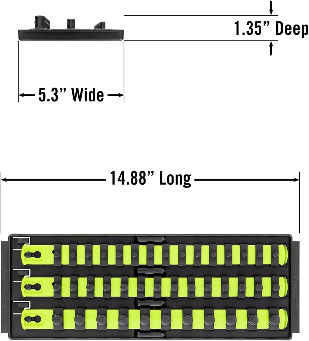 Ernst Manufacturing 8498HV 13-Inch Socket Boss, Premium 3-Rail Multi-Drive Socket Organizer, High Visibility - Made in USA 13-Inch Hi-Viz - Image 9