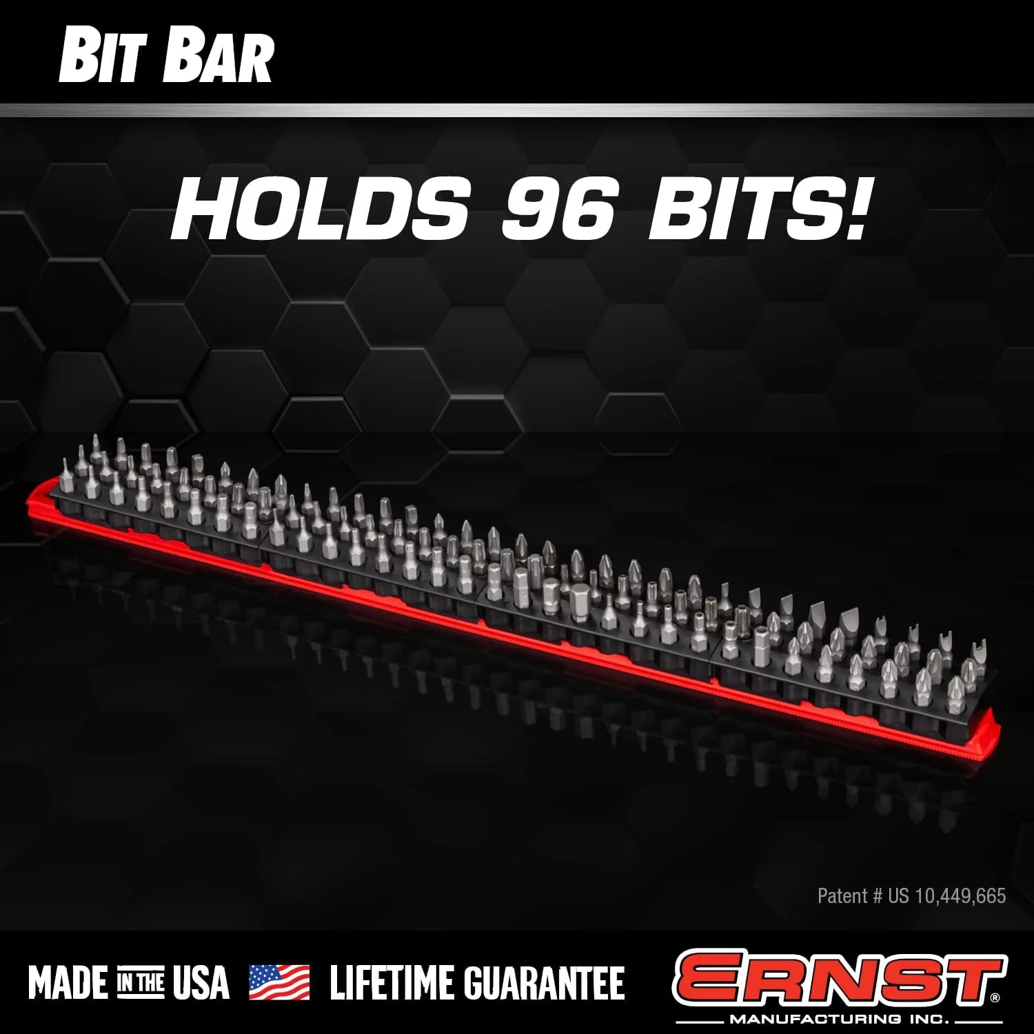 Ernst Manufacturing 96 Tool Magnetic Bit Bar, 1/4" Hex Bit Holder - Red/Black - Image 3