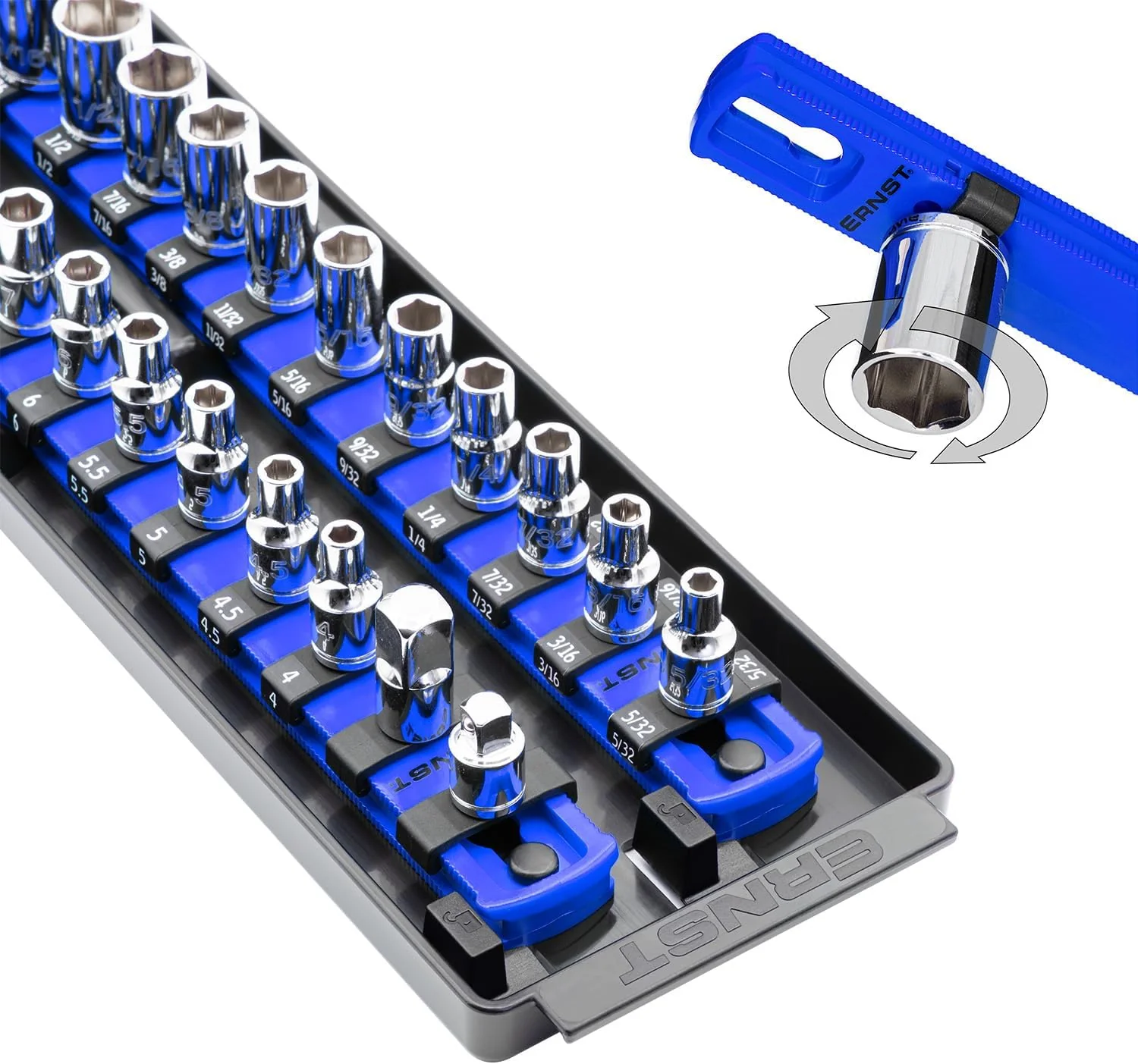 Ernst Manufacturing Socket Boss 2-Rail 1/4-Inch-Drive Socket Organizer, 13-Inch, for Toolbox drawer - Blue (8495) - Made in the USA 13-INCH 1/4" Blue - Image 2