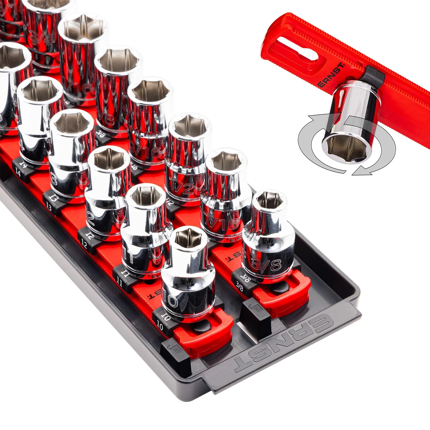 Ernst Manufacturing Socket Organizer Rails - Socket Boss 2-Rail 1/2-Inch-Drive Twist-Lock Socket Holder, 13-Inch, Red (8494) - Made in the USA