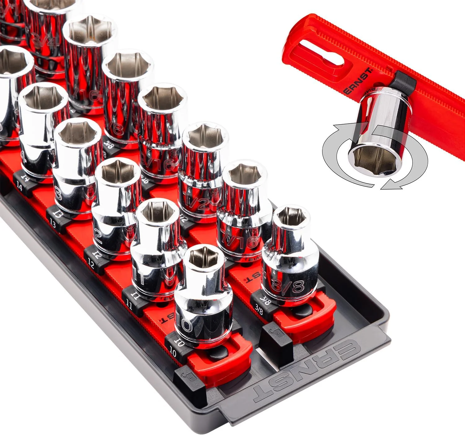 Ernst Manufacturing Socket Organizer Rails - Socket Boss 2-Rail 1/2-Inch-Drive Twist-Lock Socket Holder, 13-Inch, Red (8494) - Made in the USA - Image 2
