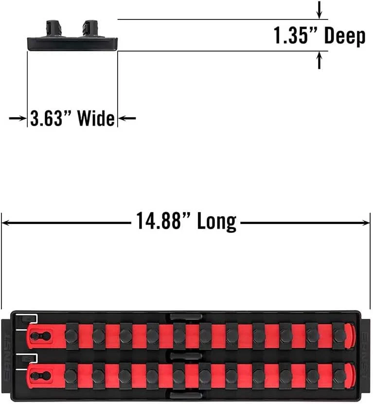 Ernst Manufacturing Socket Organizer Rails - Socket Boss 2-Rail 1/2-Inch-Drive Twist-Lock Socket Holder, 13-Inch, Red (8494) - Made in the USA - Image 4