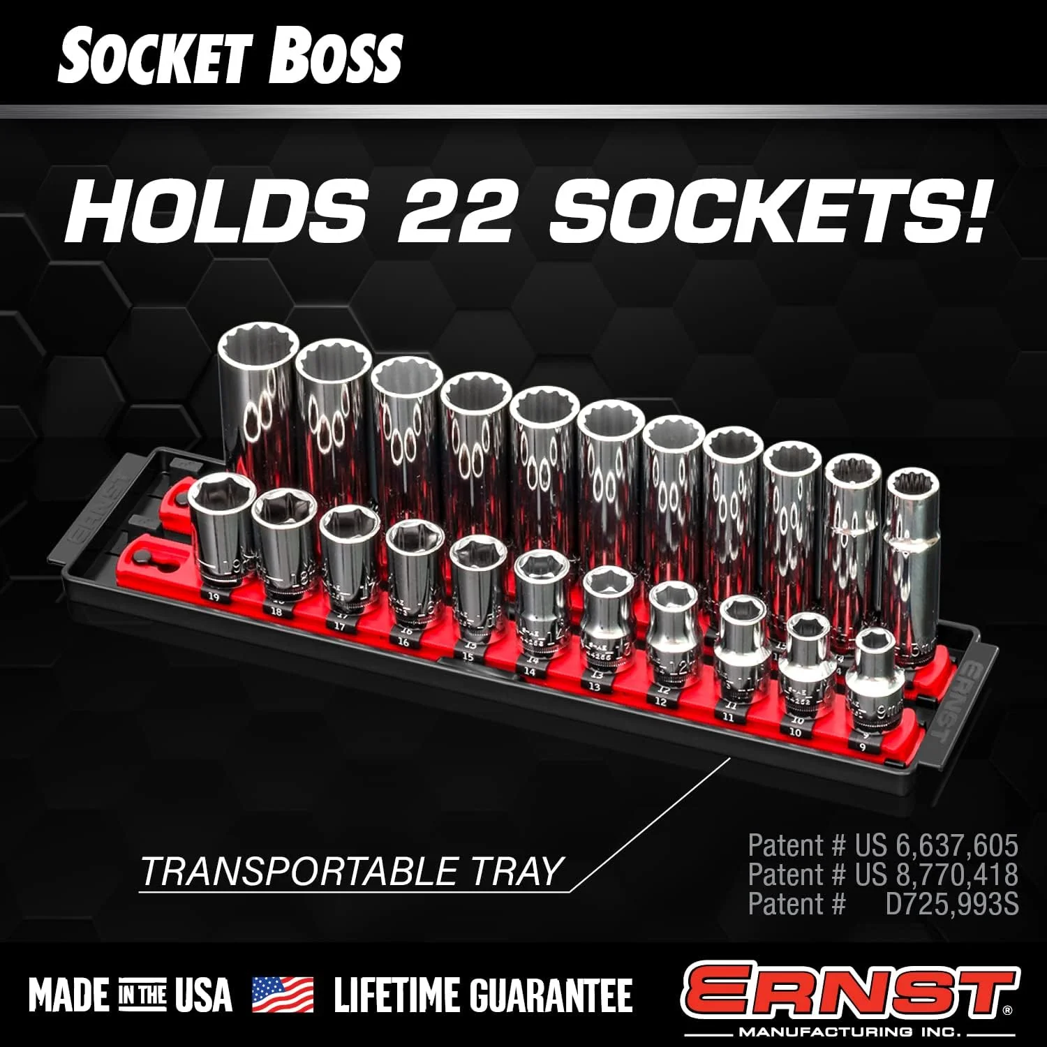 Ernst Manufacturing Socket Organizer Rails - Socket Boss 2-Rail 1/2-Inch-Drive Twist-Lock Socket Holder, 13-Inch, Red (8494) - Made in the USA - Image 5