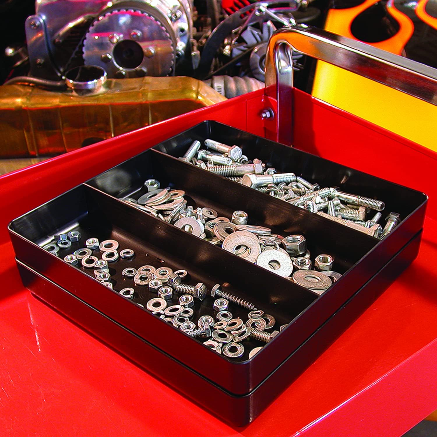 Ernst Manufacturing Toolbox Tray: Stackable Tray in Orange with 3 Compartments - Ideal for Trades, Mechanics, Electricians, Plumbers, Household Use, Hobbies, and More - Heavy Duty - Made in the USA - Image 5