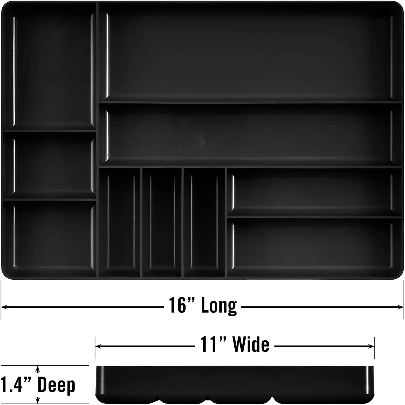 Ernst MFG 10 Compartment Drawer Organizer: Heavy Duty Stackable Tray for Automotive Tool Organization -Low Profile Toolbox - Nuts and Bolts, Tools, Parts, Easy to Clean - Black - Made in the USA - Image 8