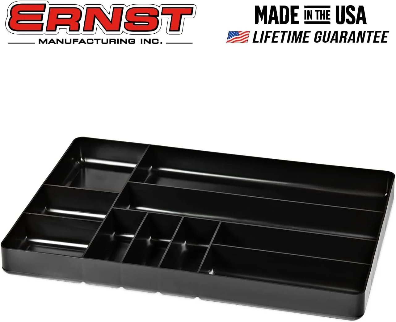Ernst MFG 10 Compartment Drawer Organizer: Heavy Duty Stackable Tray for Automotive Tool Organization -Low Profile Toolbox - Nuts and Bolts, Tools, Parts, Easy to Clean - Black - Made in the USA - Image 9