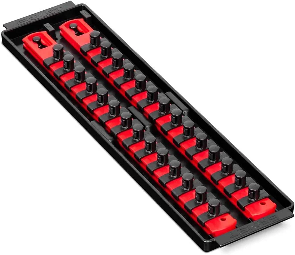 Ernst Mfg. 8493 RD Socket BOSS Tray High-Density System with (2) Red 13" Socket Rail + (28) Twist Lock Clips, 3/8" Drive - Made in USA - Image 3