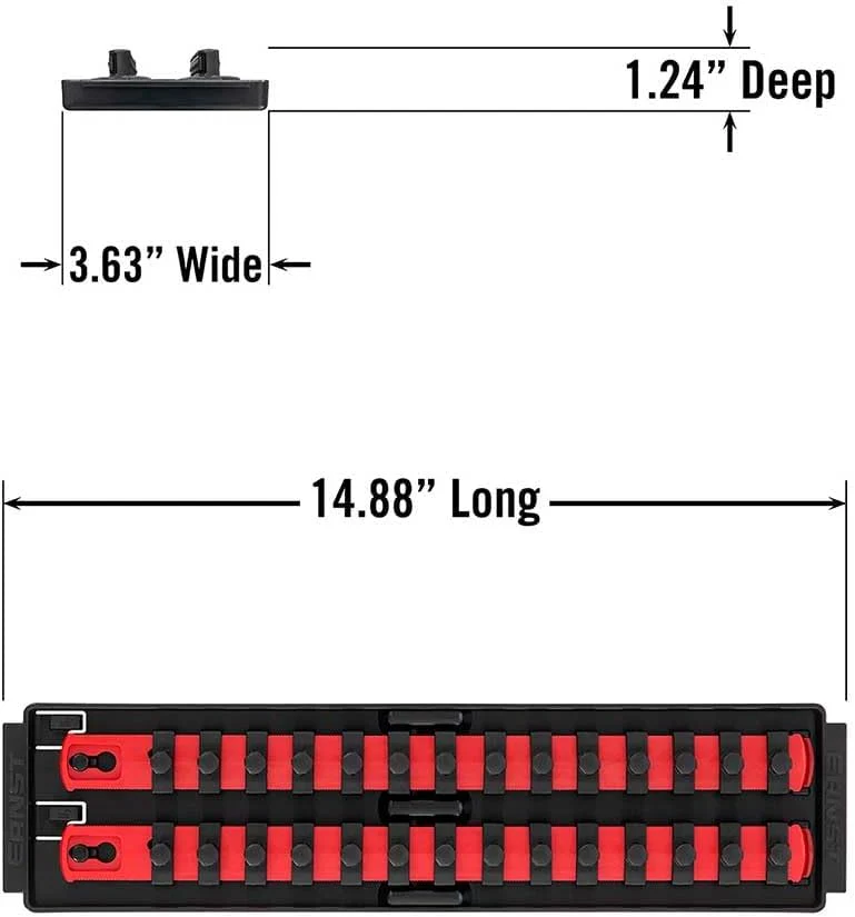 Ernst Mfg. 8493 RD Socket BOSS Tray High-Density System with (2) Red 13" Socket Rail + (28) Twist Lock Clips, 3/8" Drive - Made in USA - Image 4