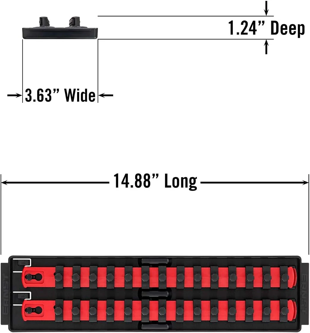 Ernst Mfg. 8493 RD Socket BOSS Tray High-Density System with (2) Red 13" Socket Rail + (28) Twist Lock Clips, 3/8" Drive - Made in USA - Image 9