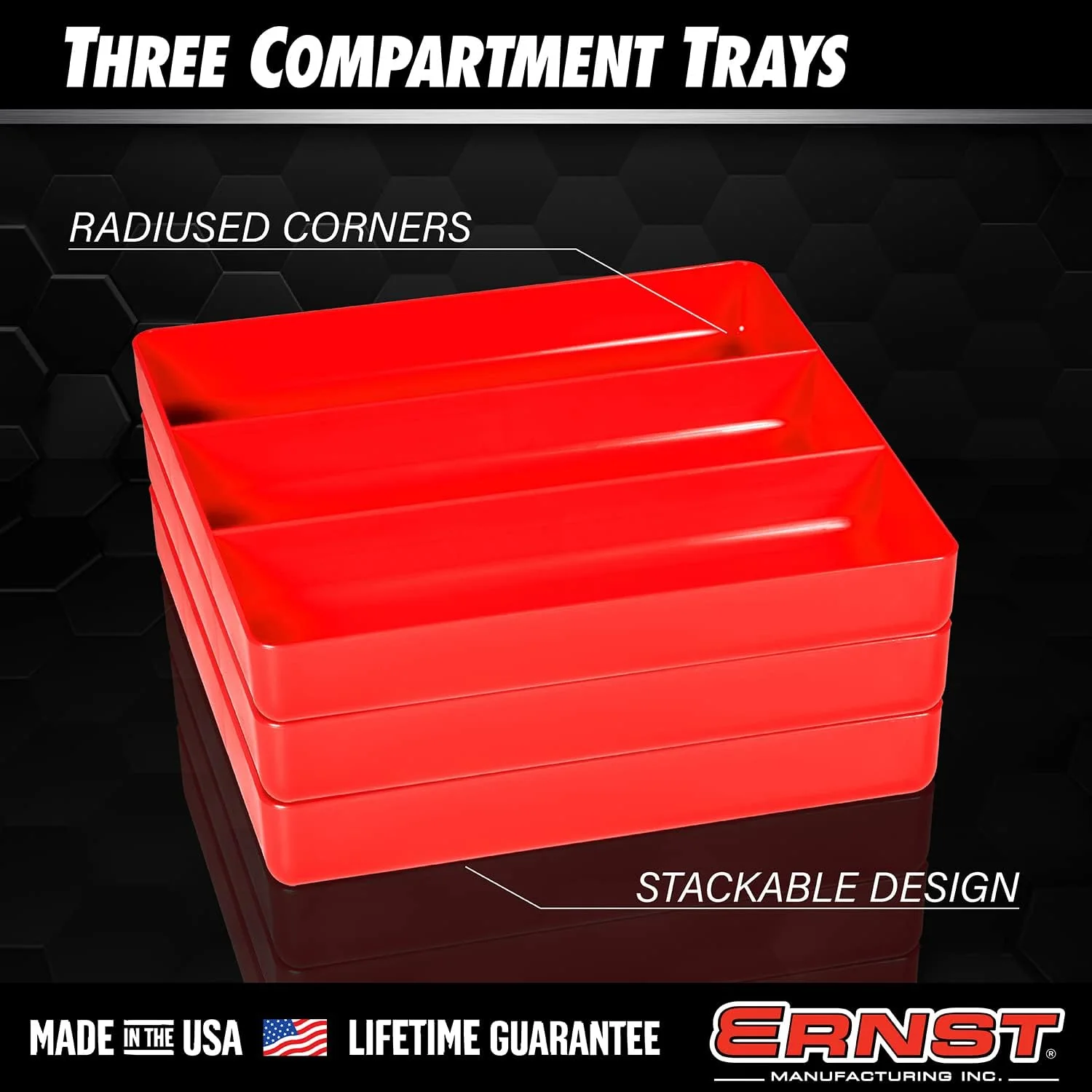 ERNST MFG Tool Garage Organizer Tray, Red, 3-Compartments - Made in the USA - Image 3