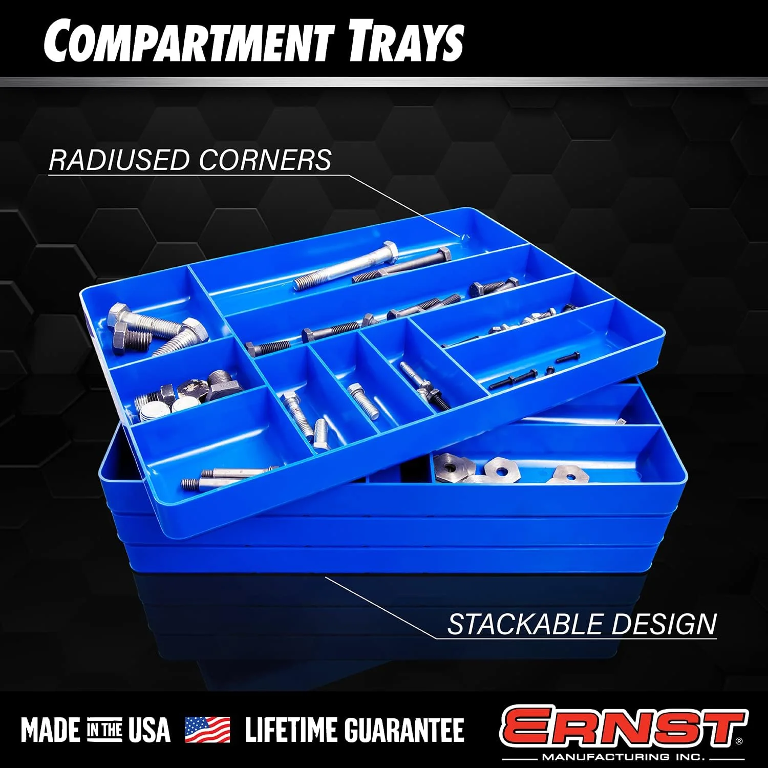 ERNST Tool Organizer Tray, Green, 10-Compartments, Storage, Garage, Workshop, Organization, Tools, Equipment, Heavy-Duty, Durable, Industrial, Workbench, Efficient Storage - Made in the USA - Image 3