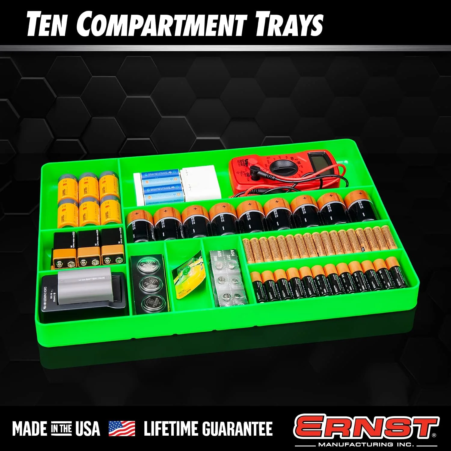 ERNST Tool Organizer Tray, Green, 10-Compartments, Storage, Garage, Workshop, Organization, Tools, Equipment, Heavy-Duty, Durable, Industrial, Workbench, Efficient Storage - Made in the USA - Image 5