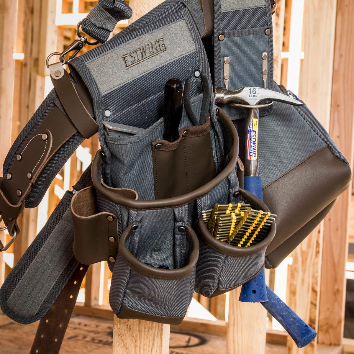 Estwing 94745 13-Pocket Framer's Tool Rig, Durable Construction, Cooling Mesh-Padded Suspenders, Adjustable Padded Belt, Plentiful Storage - Image 9