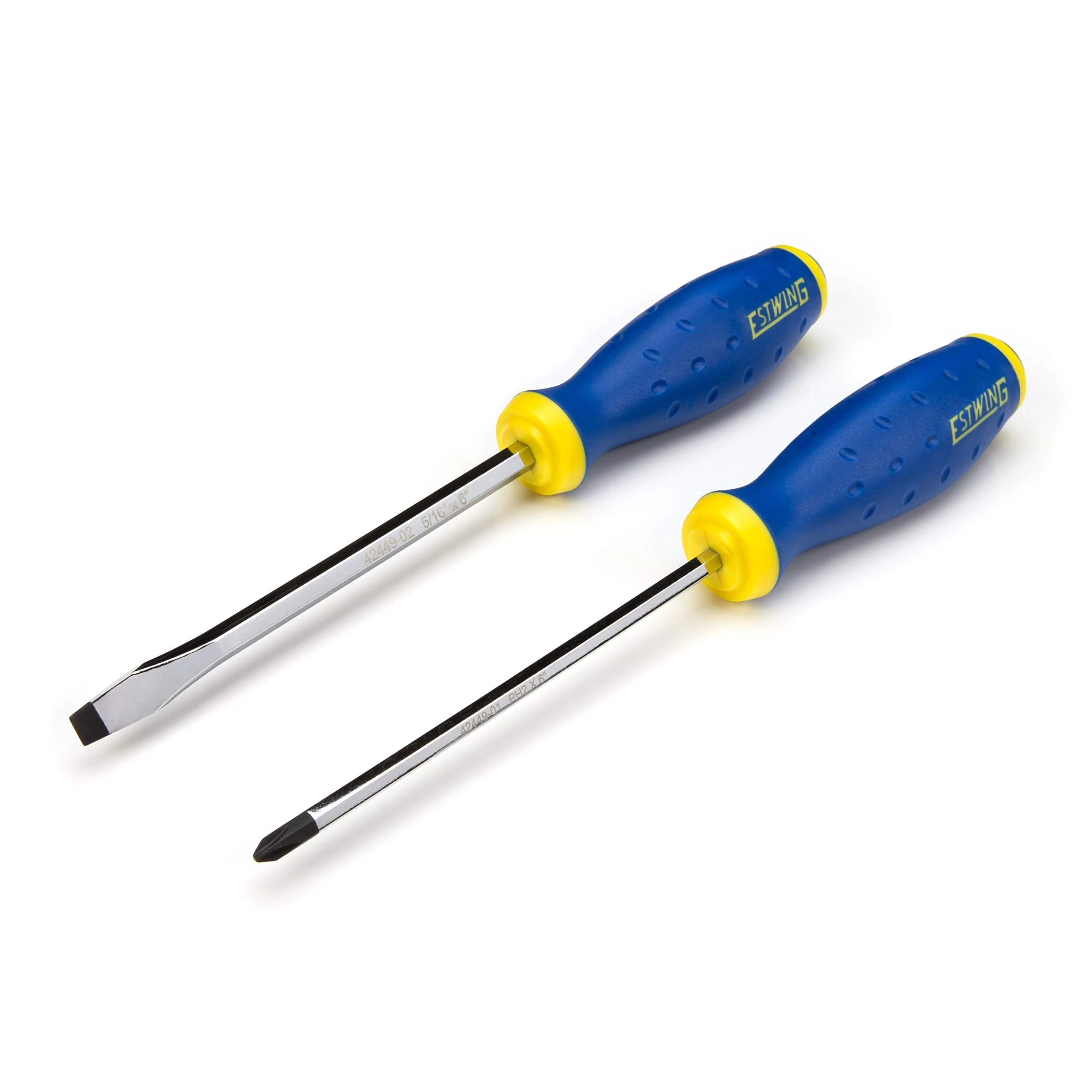 Estwing 42449 2-Piece Heavy-Duty Demolition Screwdriver Set, PH2 Phillips and 5/16-inch Slotted/Flat Blade, 6-inch Hex Chrome Vanadium Steel Shafts, Ergonomic Grip TPR Rubber Handles