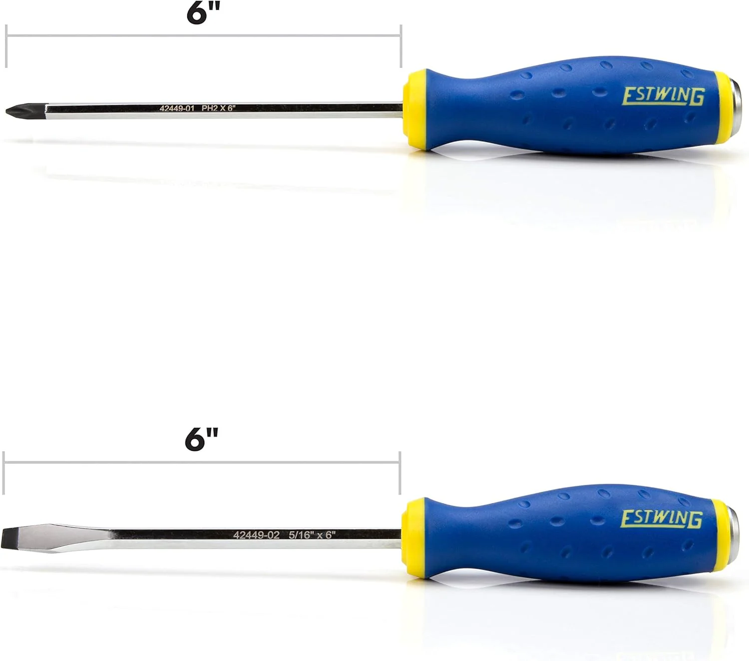 Estwing 42449 2-Piece Heavy-Duty Demolition Screwdriver Set, PH2 Phillips and 5/16-inch Slotted/Flat Blade, 6-inch Hex Chrome Vanadium Steel Shafts, Ergonomic Grip TPR Rubber Handles - Image 3