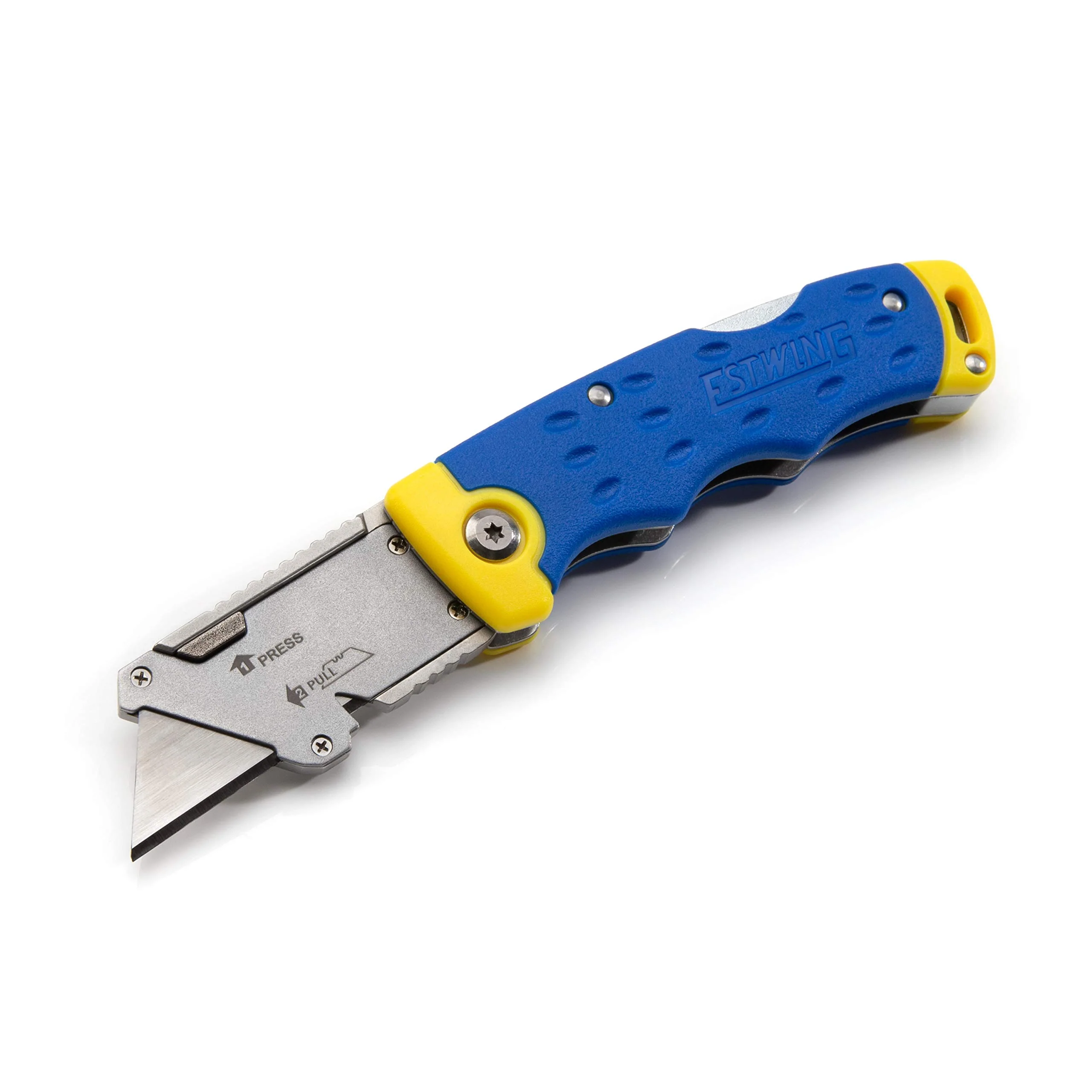 Estwing 42441 Folding Lock Back Utility Knife/Box Cutter Tool with Disposable Razor Blade, Ergonomic Handle, Belt/Pocket Clip