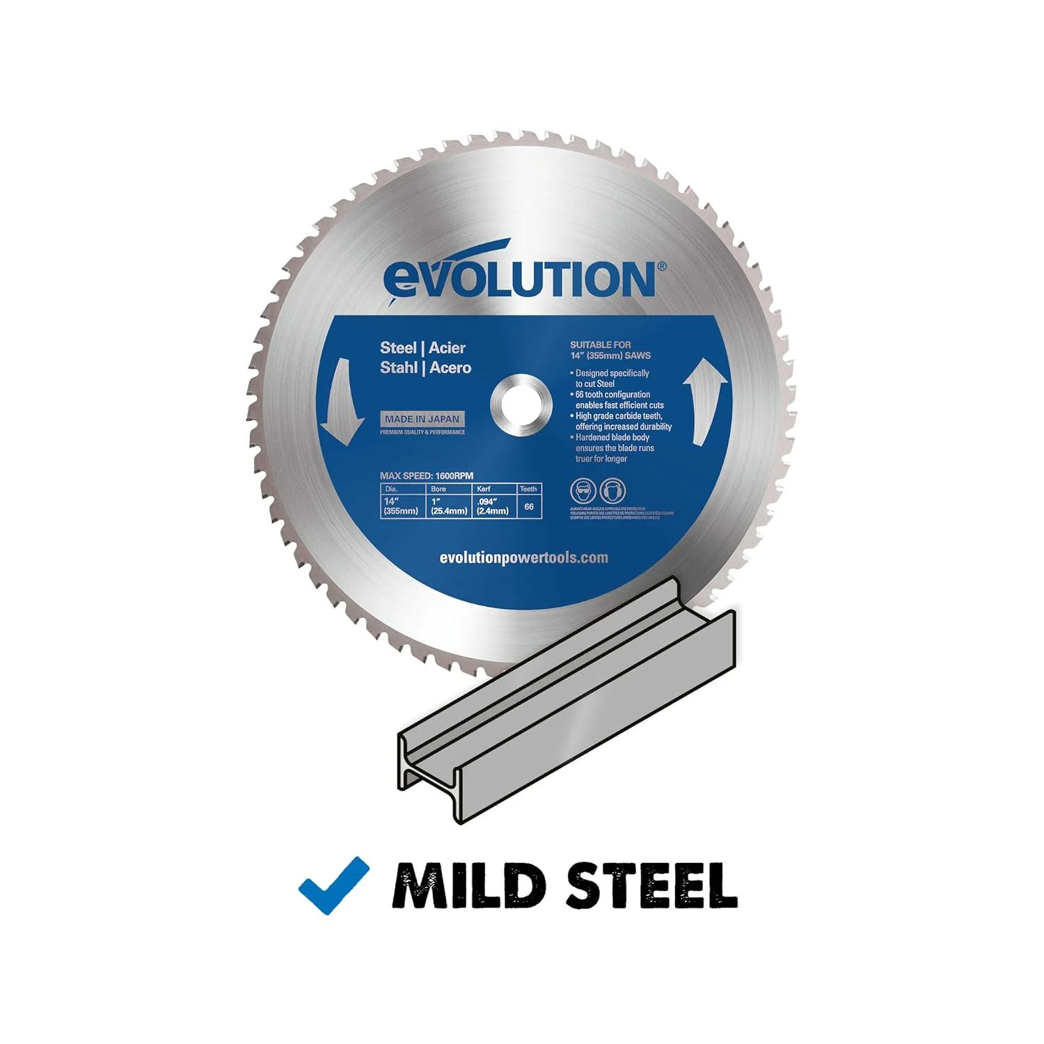 Evolution Power Tools 14BLADEST Blade for Cutting Mild Steel, For Circular and Chop Saws, No Heat, No Burrs & Virtually No Sparks, Carbide-Tipped TCT Blade For Cold Metal Cutting,14-Inch x 66-Tooth - Image 3