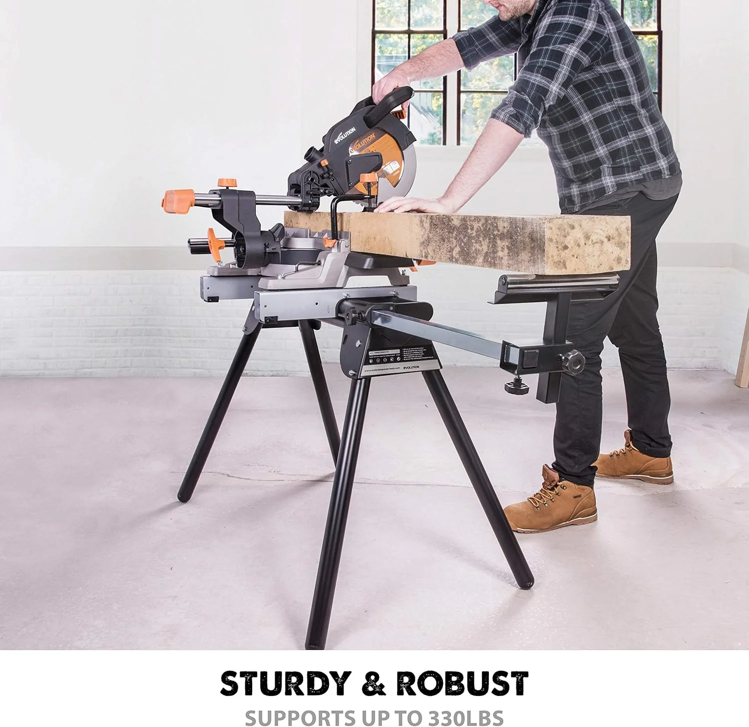Evolution Power Tools EVOMS1 Miter Saw Stand Compact & Folding, Universal Fits Most Brands, Quick Release Mounting Brackets, Rollers, End Stops for Repeat Cutting , Black - Image 3