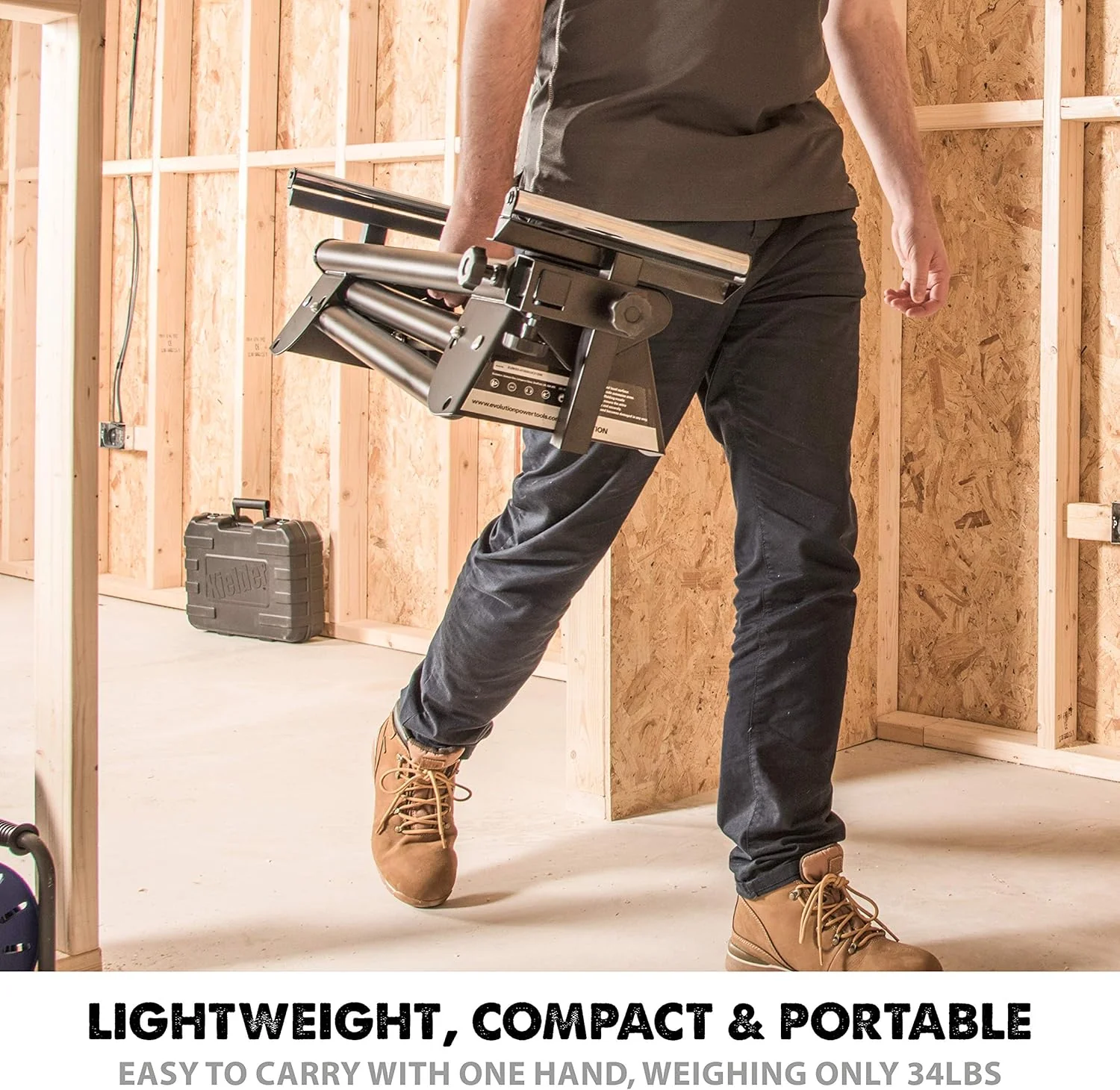 Evolution Power Tools EVOMS1 Miter Saw Stand Compact & Folding, Universal Fits Most Brands, Quick Release Mounting Brackets, Rollers, End Stops for Repeat Cutting , Black - Image 4