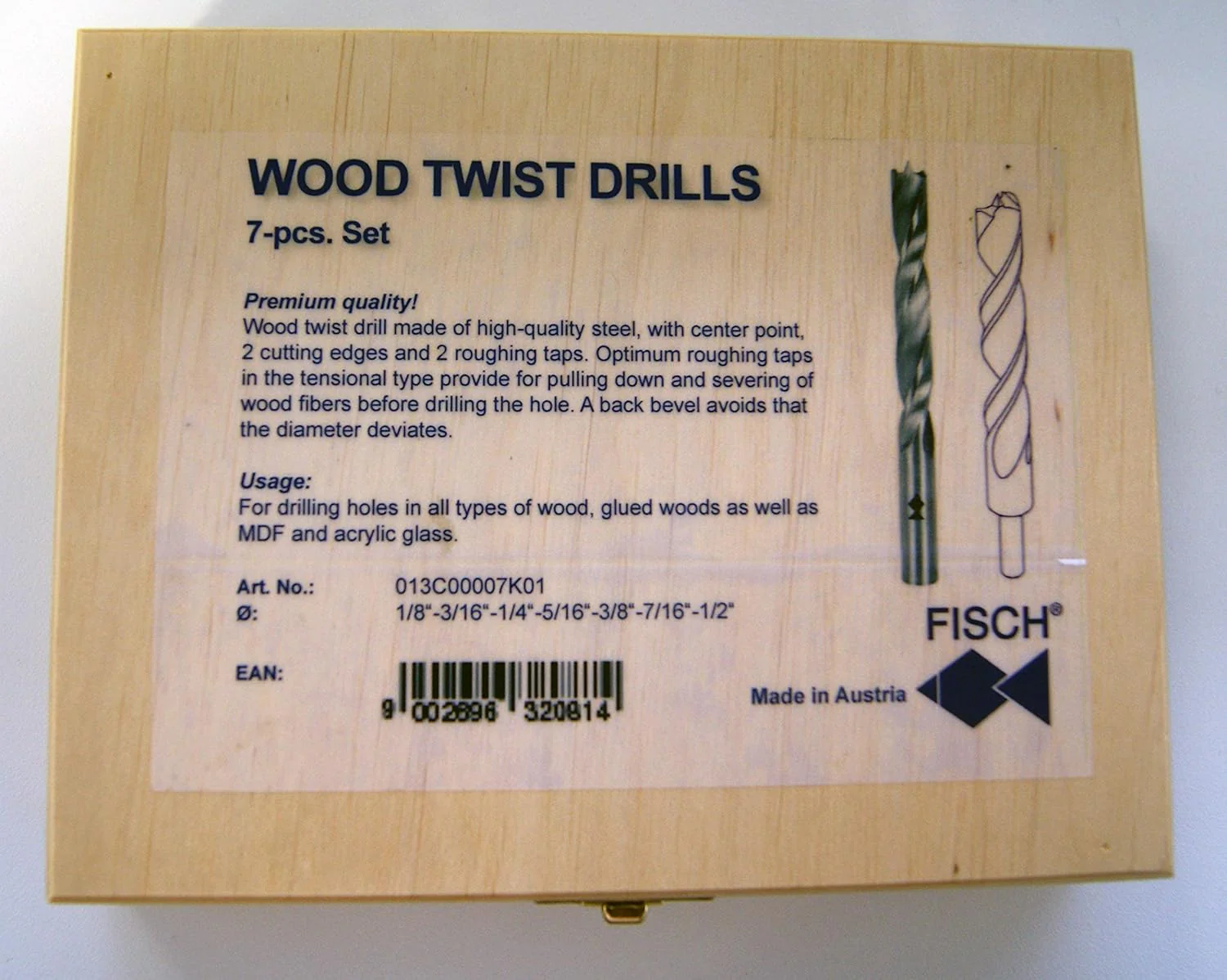 Fisch Brad Point Drill Bit Set, 7-Piece High Speed Steel Double Flute Wood Drill Bits, Sizes from 1/8" to 1/2", FSF-320814 - Image 3