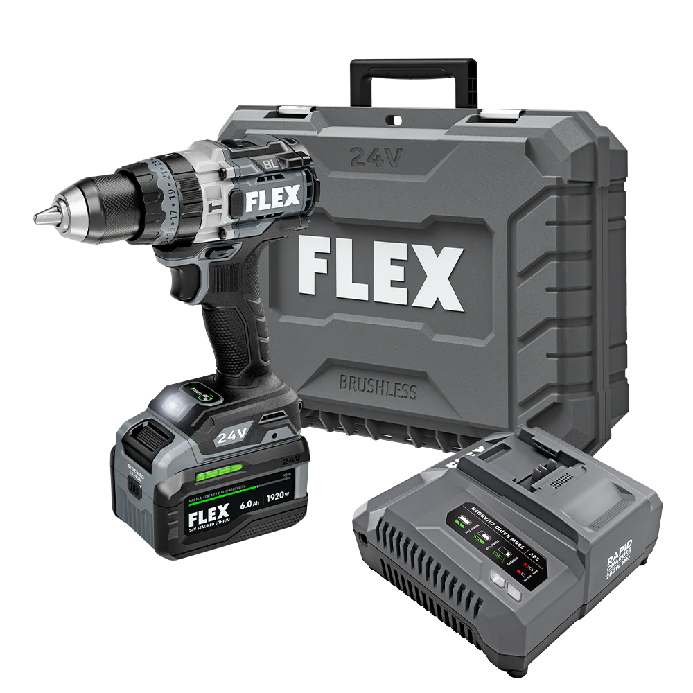 FLEX 24V Brushless Cordless 1/2 In. 2-Speed Hammer Drill 1,400 In. Lbs w/6.0Ah Stacked Lithium-Ion Battery
