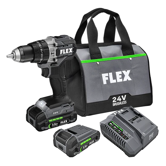 FLEX 24V Brushless Cordless 1/2 In. 2-Speed Hammer Drill 750 In. Lbs w/(2) 2.5Ah Batteries