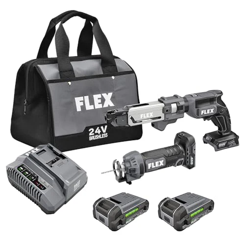 FLEX 24V Brushless Cordless 2-Tool Combo Kit: Drywall Screw Gun and Cut Out Tool