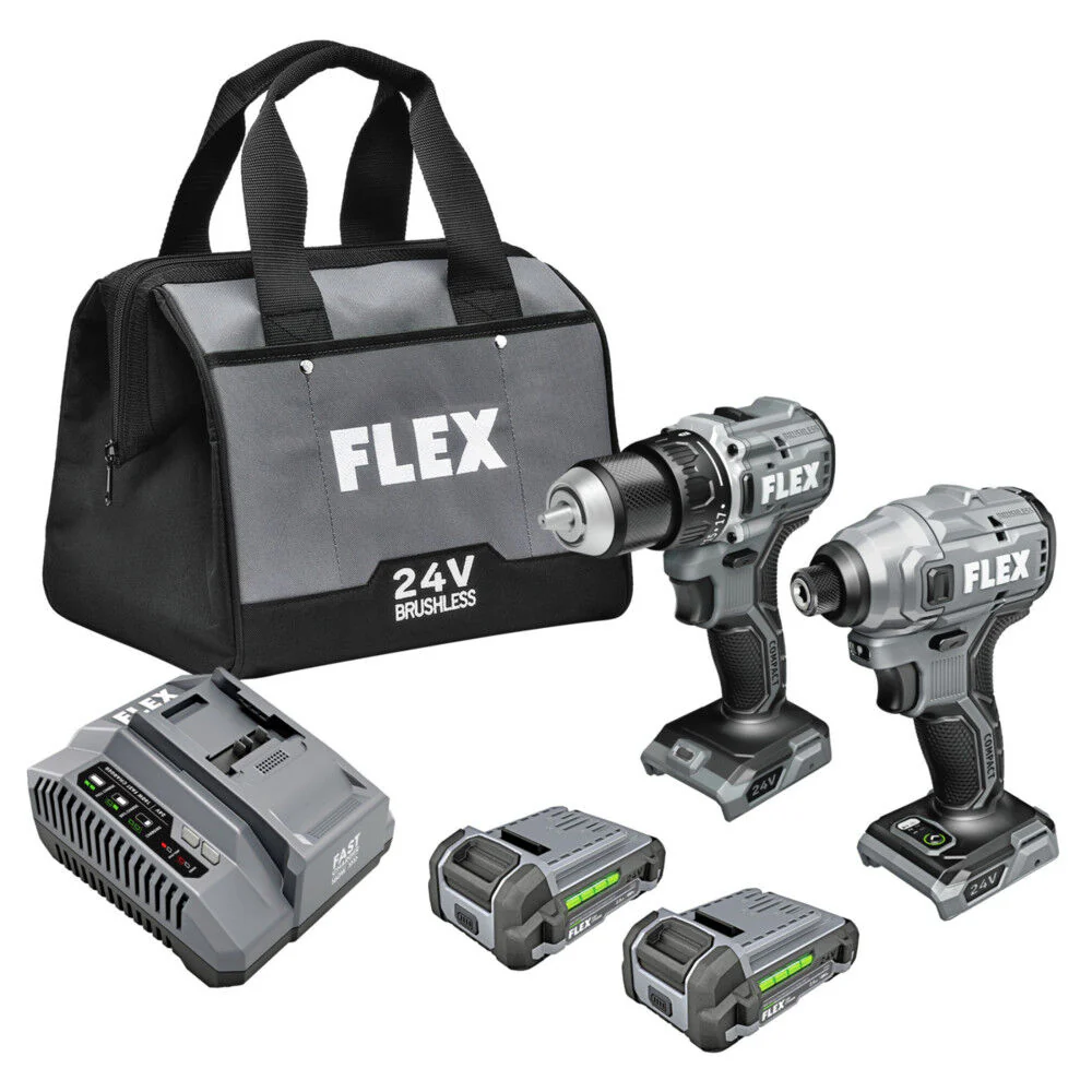 FLEX 24V Brushless Cordless 2-Tool Compact Combo Kit: 1/2-Inch 2-Speed Drill Driver and 1/4-Inch Hex Impact Driver - Image 2