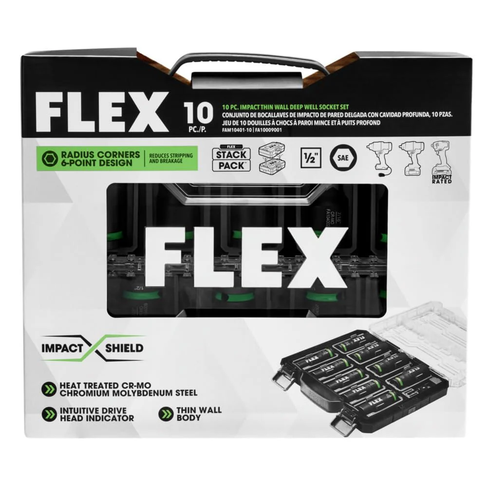 FLEX STACK PACK 10-Piece Thin Wall Deep Well 6-Point 1/2-Inch Drive Impact Nut Socket Set - Image 4
