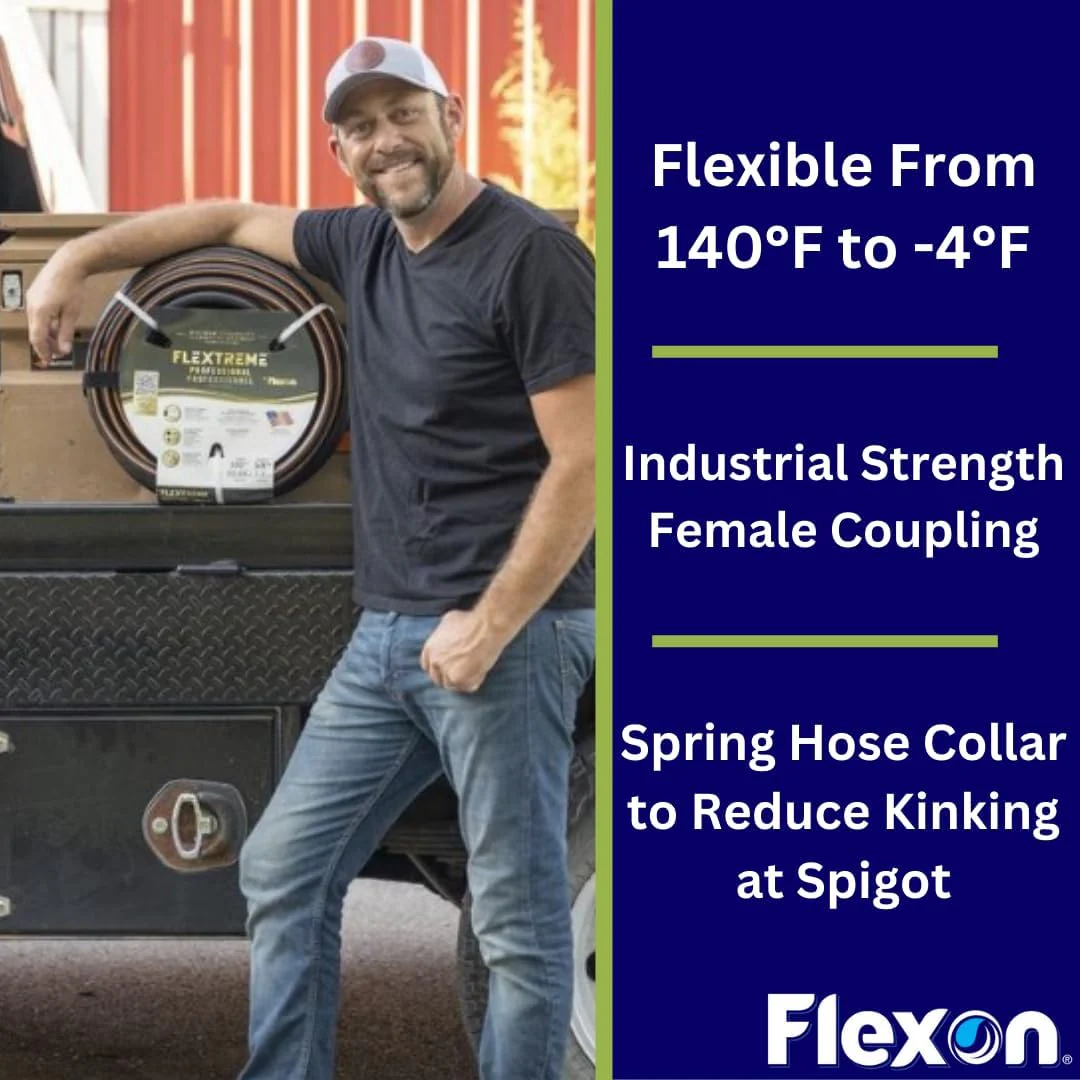 Flexon Flextreme Pro 5/8" x 100ft Performance Rubber Garden Hose, Heavy-Duty, Kink-Resistant, All-Weather Flexibility, Industrial-Grade Couplings - Image 4