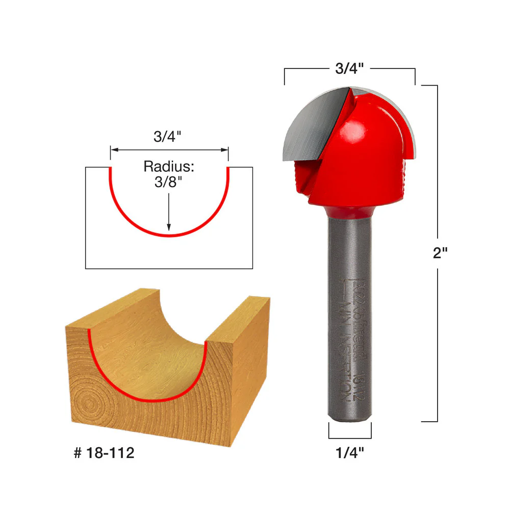 Freud 18-112 3/4" Diameter Round Nose Router Bit with 1/4" Shank - Image 2