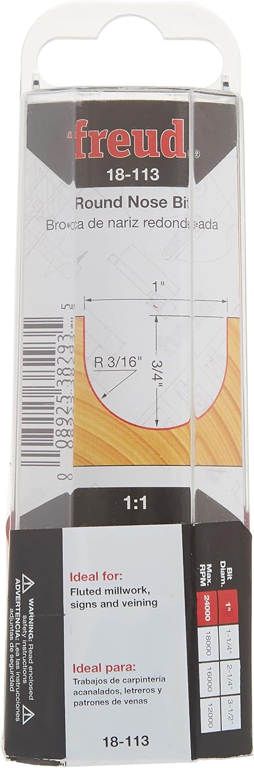 Freud 18-113: 1/2" Radius Round Nose Bit with 1/4" Shank 1-Inch Diameter Round Nose Router Bit with 1/4-Inch Shank - Image 7
