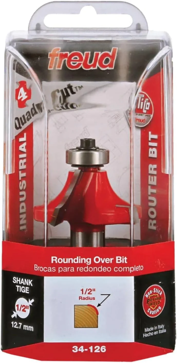 Freud Quadra-Cut Radius Rounding Over Bit with Perma-Shield Coating for Flawless Finish - 4 Cutters, 1/2" Shank Dia., 1/2" Radius, 2-3/4" Length - 34-126 1/2" Radius 1/2" Shank Rounding Over (Quadra-Cut) - Image 3